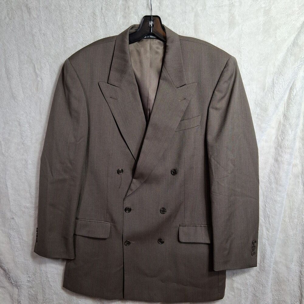Paul‎ Dione Double Breasted Blazer Peak Lapels Silver Brown Jacket Sport Coat